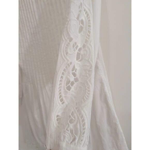 Madewell Pintuck Eyelet Mini Dress XXS White Long Sleeve Cottagecore NU568 NWT - Picture 6 of 15